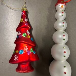 Glass Snowman and Christmas Tree Ornaments